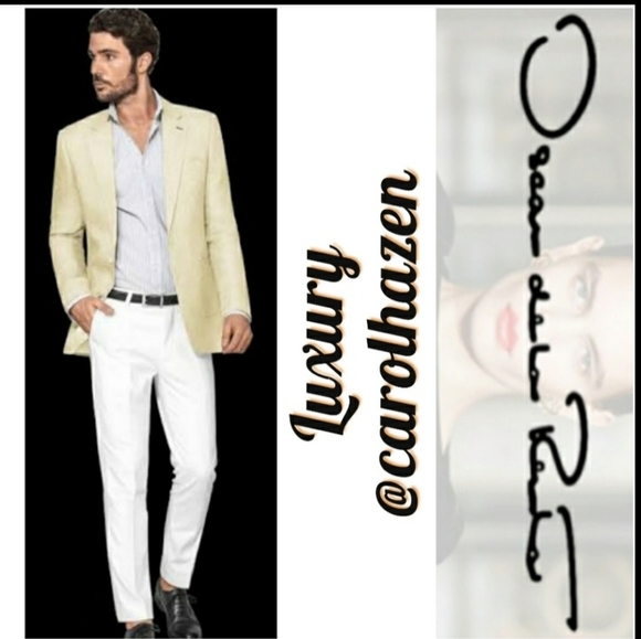 Oscar de la Renta Wool Suit Coat Jacket Cream Luxury Mens Evening Attire Holiday - Picture 12 of 13